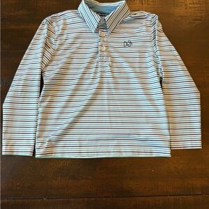 Long Sleeve Striped Polo Top in Light Blue & White - Kids